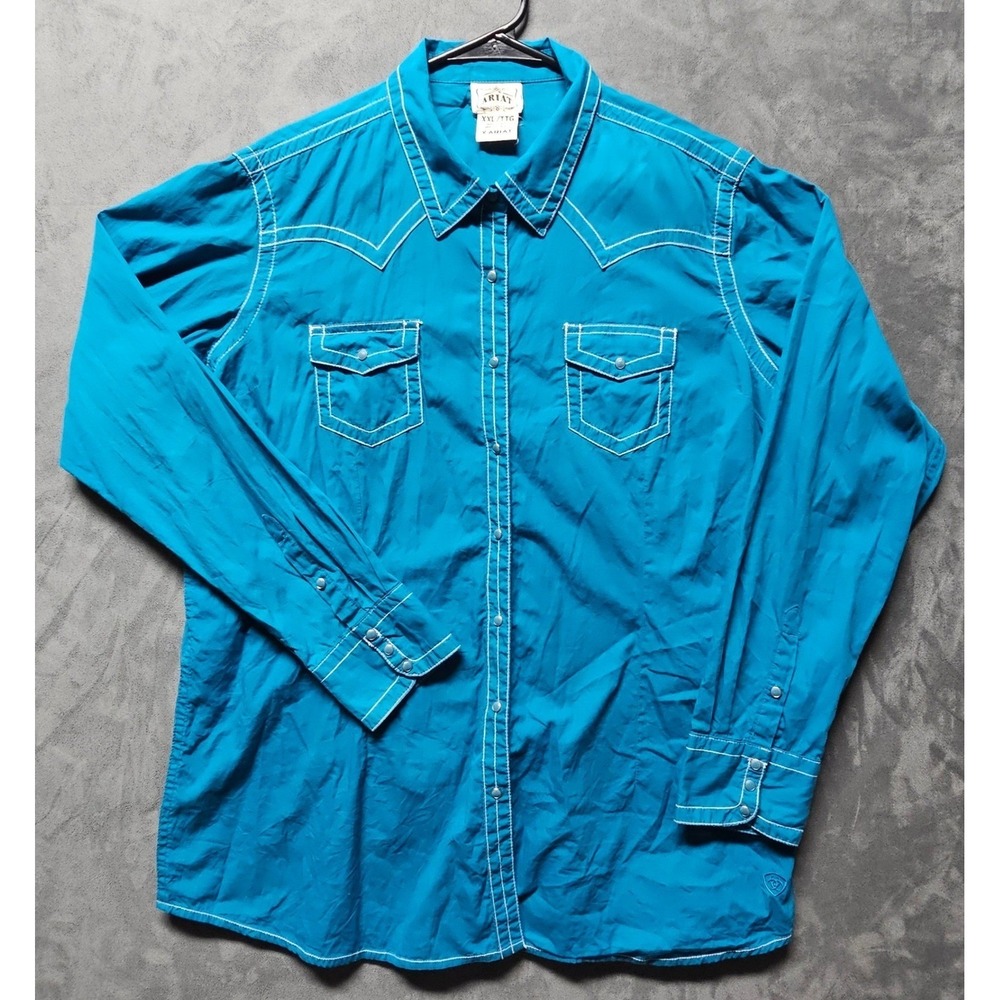 Ariat Womens XXL Turquoise Blue Western Pearl Snap Long Sleeve Cotton Shirt - Picture 3 of 9